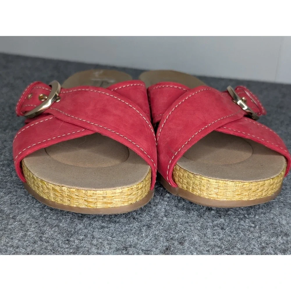 Clarks Collection Leather Slide Sandals Reileigh May Red Women's 9 W Wide